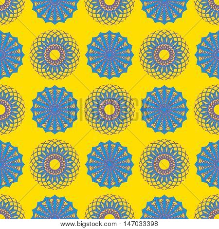 Circular pattern yellow background infinite blue texture 