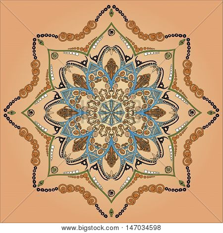 Flourish tiled floral geometric seamless pattern. Abstract oriental background. Wonderland ornament motives of the paintings of arabic mandala. Aribic fabric pattern.