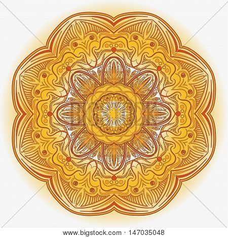 Flourish tiled floral geometric seamless pattern. Abstract oriental background. Wonderland ornament motives of the paintings of arabic mandala. Aribic fabric pattern.