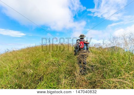 Hiking man. travel sport and adventure lifestyle concept
