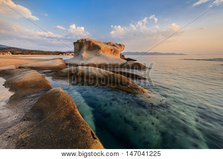 beautiful kakoudia beach at sunrise. Ierissos Grecce