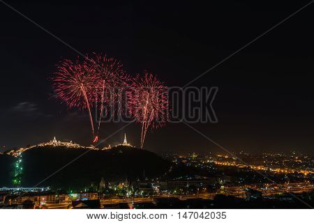Annual firework at Kaowang, Petchaburi province in Thailand.