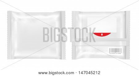 White package with flap for snacks food chips cheese and spices.