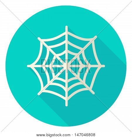 Spider Web Circle Icon. Flat Design Vector Illustration with Long Shadow. Scary Symbol.