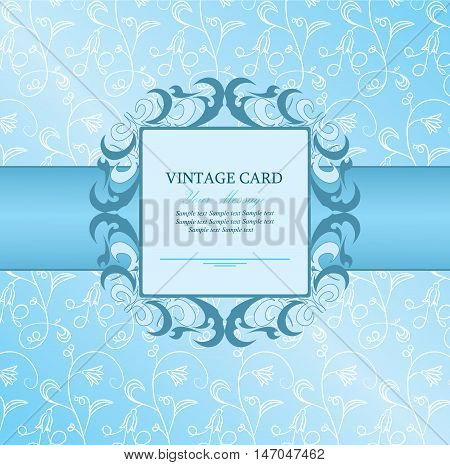 Invitation vintage blue  floral card. Background. Vector illustration