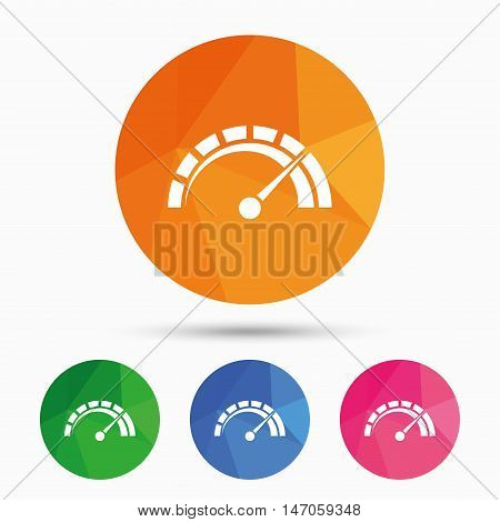 Tachometer sign icon. Revolution-counter symbol. Car speedometer performance. Triangular low poly button with flat icon. Vector