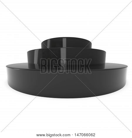 Round stage black podium for award ceremony. 3D render illustration pedestal isolated on whithe background