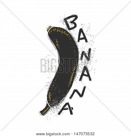 Banan with the word handmade. Doodle fruit banana Isolated. Fashion design elements. Modern trendy print printing