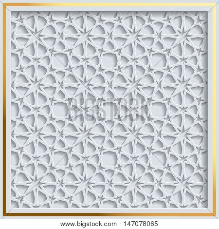 Beautiful islamic girih pattern background. Three dimensional like girih pattern in golden frame