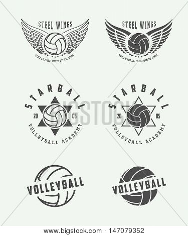 Set of vintage volleyball labels emblems and logo. Vector illustration. Graphic Art.