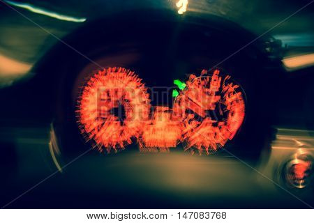 drunk driver goes at night. view from inside