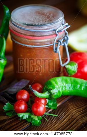 Adjika sauces from fresh vegetables with hot pepper