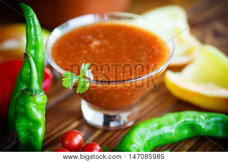 Adjika sauces from fresh vegetables with hot pepper