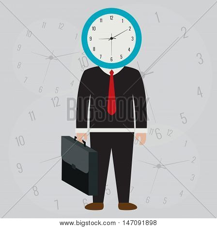 Business man with clock face - vector - flat
