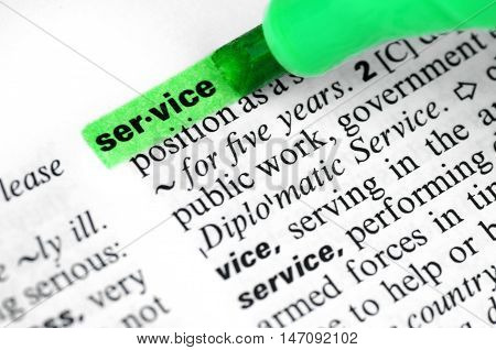 Close Up of Highlighting Specific Word Service in a Dictionary