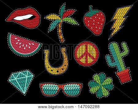 Set Of Sequin Pop Art Summer Patch Icons