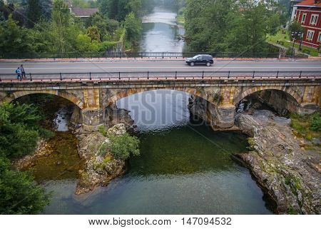 Stone Bridge In Cangas De Onis In Asturias, Spain