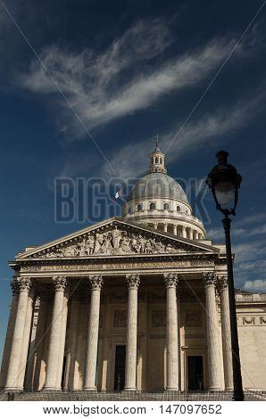 The Pantheon is a secular mausoleum contnaining the remains of distinguished French citizens.Located in 5th arrondissement of Paris on the Mountain Saint Genevieve it looks out over all of Paris.
