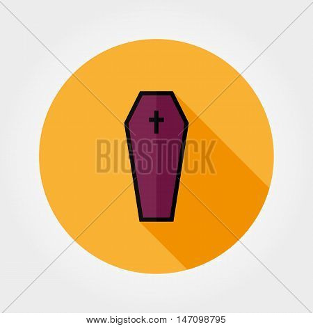Coffin icon. Halloween. Icon for web and mobile application. Vector illustration on a button with a long shadow. Flat design style.