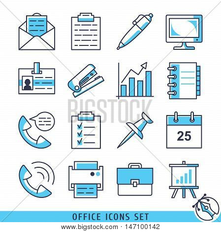 Office icons set lines vector illustration eps