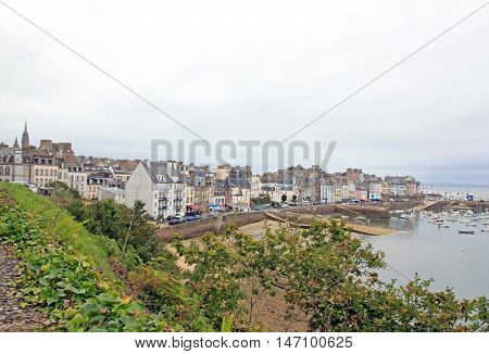 The port of Douarnenez seen since the trail Plomarc'h by a bad weather day (Brittany Finistère France)