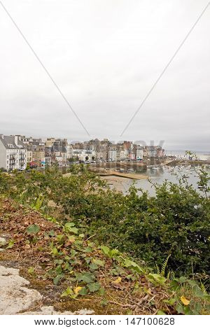 The port of Douarnenez seen since the trail Plomarc'h by a bad weather day (Brittany Finistere France)