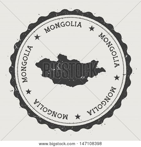 Mongolia Hipster Round Rubber Stamp With Country Map. Vintage Passport Stamp With Circular Text And