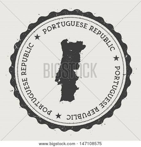 Portugal Hipster Round Rubber Stamp With Country Map. Vintage Passport Stamp With Circular Text And