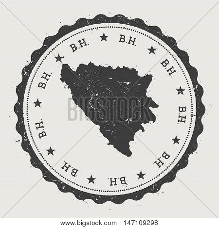 Bosnia And Herzegovina Hipster Round Rubber Stamp With Country Map. Vintage Passport Stamp With Circ