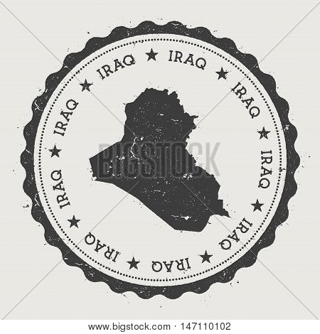 Iraq Hipster Round Rubber Stamp With Country Map. Vintage Passport Stamp With Circular Text And Star