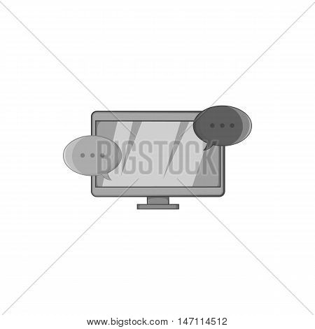 Messages on computer icon in black monochrome style isolated on white background. Communication symbol vector illustration