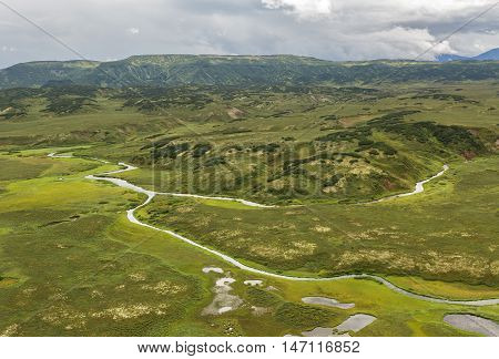 Kronotsky Nature Reserve on Kamchatka Peninsula. View from the helicopter.
