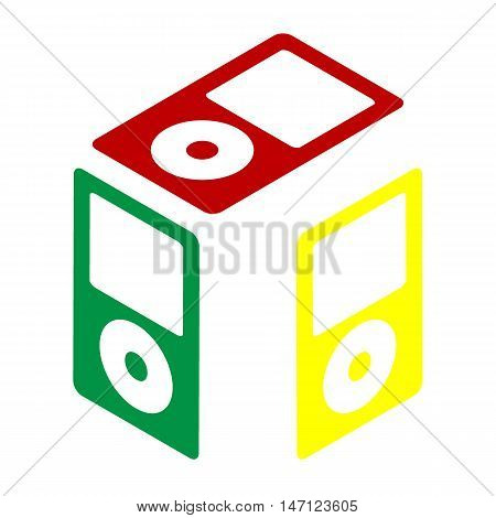 Portable Music Device. Isometric Style Of Red, Green And Yellow Icon.