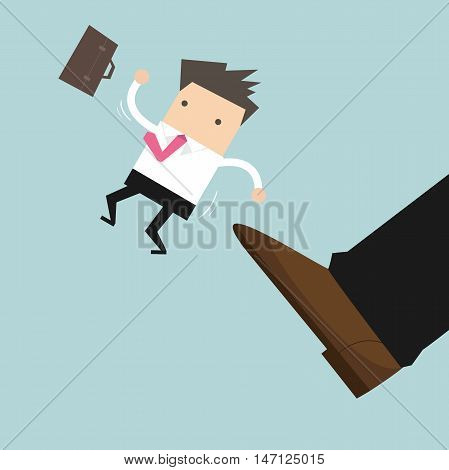 Businessman being kicked out, Layoff concept, removing employee, vector.