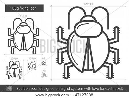 Bug fixing vector line icon isolated on white background. Bug fixing line icon for infographic, website or app. Scalable icon designed on a grid system.