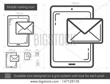 Mobile mailing vector line icon isolated on white background. Mobile mailing line icon for infographic, website or app. Scalable icon designed on a grid system.