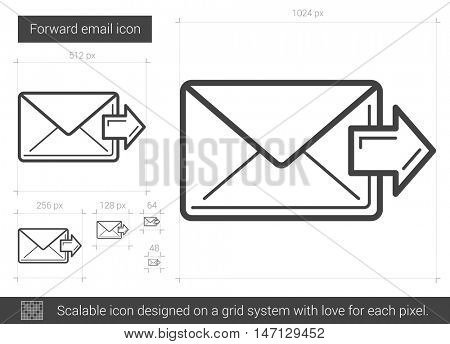Forward email vector line icon isolated on white background. Forward email line icon for infographic, website or app. Scalable icon designed on a grid system.