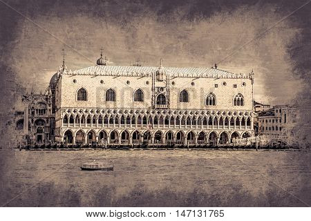 Piazza di San Marco view on Piazza di San Marco from a boat. Modern painting, background illustration, beautiful picture, creative image.