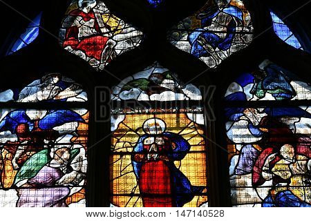 Buchy France - june 23 2016 : stained glass window in the Notre Dame church