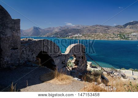 views of the Mirabello Bay from the top of the island of Spinalonga. Crete