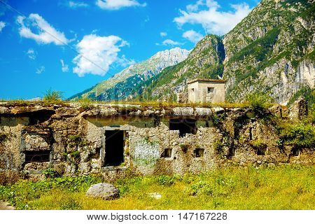 Fortress ruins of World War 2 in mountain