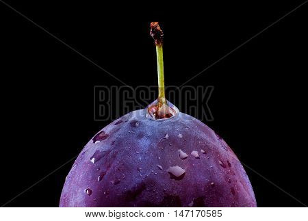 Detail of isolated flash blue plum on a black background
