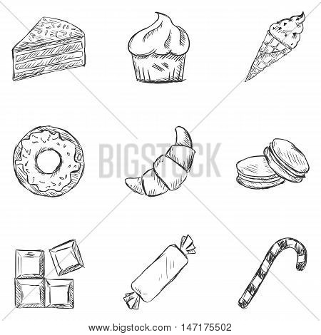 Vector Set Of Sketch Dessert Icons.