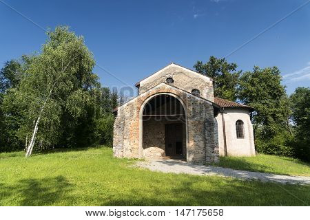 The archeological area of Castelseprio (Varese Lombardy Italy): ruins of a village destroyed in the 13th century. Unesco World Heritage Site. The church