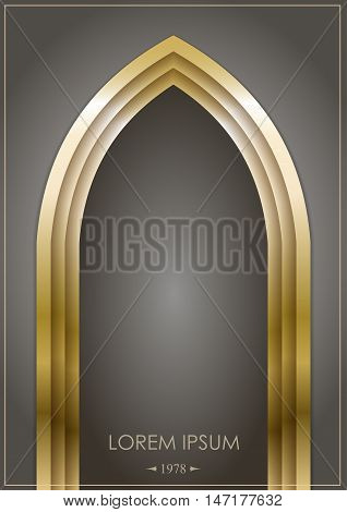 Arab arch of gold or bronze on a dark background. Gothic form. Vector graphics