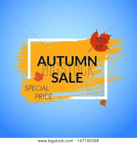 Autumn Sale banner with leaves. Orange Paint brush background. Vector illustration.