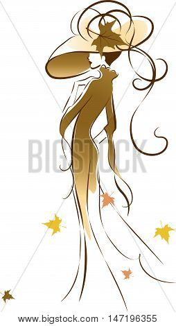 Beauiful young lady wih hat and autumn leaves