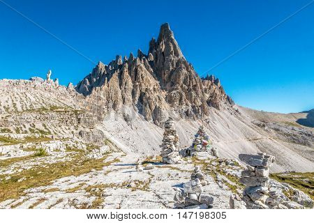 Panoramic view of Dolomites mountains in the Italian Alps