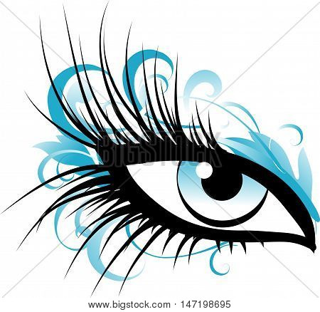 Beautiful female eye with long eyelashes and blue makeup