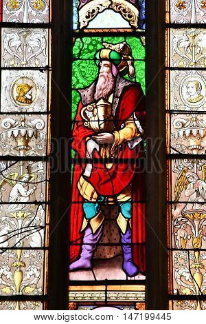 Buchy France - june 23 2016 : stained glass window in the Notre Dame church